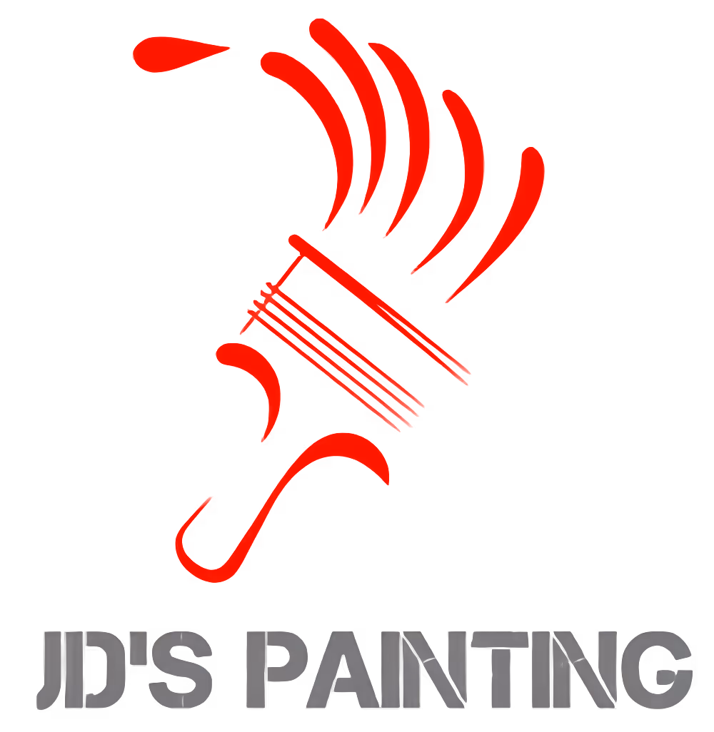 Red stylized paintbrush icon above the text 'JDS PAINTING' in uppercase gray letters.