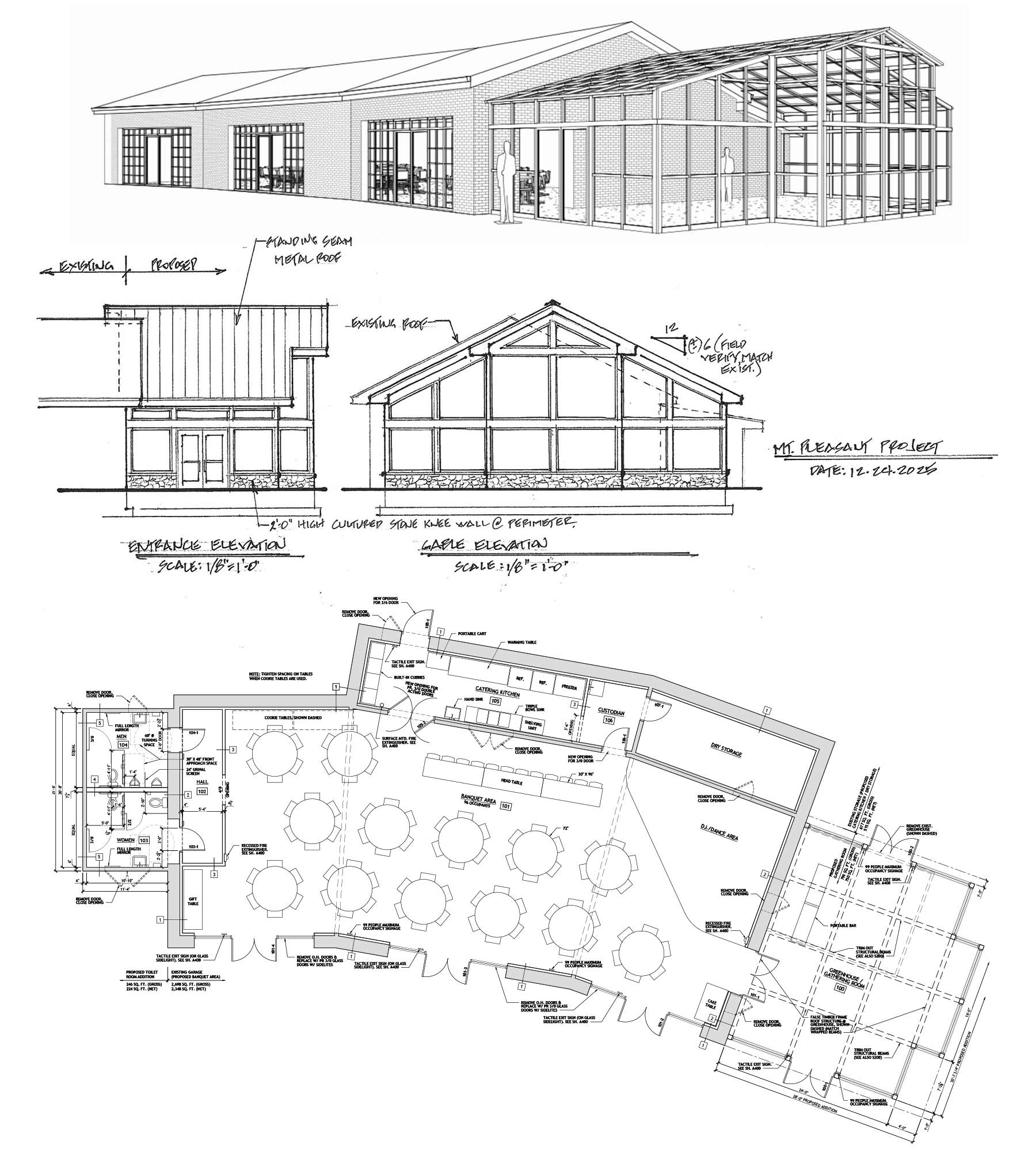 Collage of construction drawings of the Overly