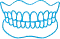 Blue outline illustration of a human jaw with teeth.