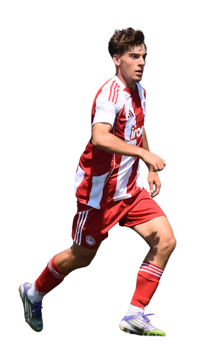 Male soccer player in a red and white striped uniform running.