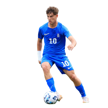 Soccer player in blue uniform with number 10 controlling a soccer ball.