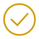Gold check mark inside a circle on a white background.