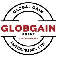 Logo for Globgain Group Enterprises Ltd featuring text in black and dark red inside circular border.
