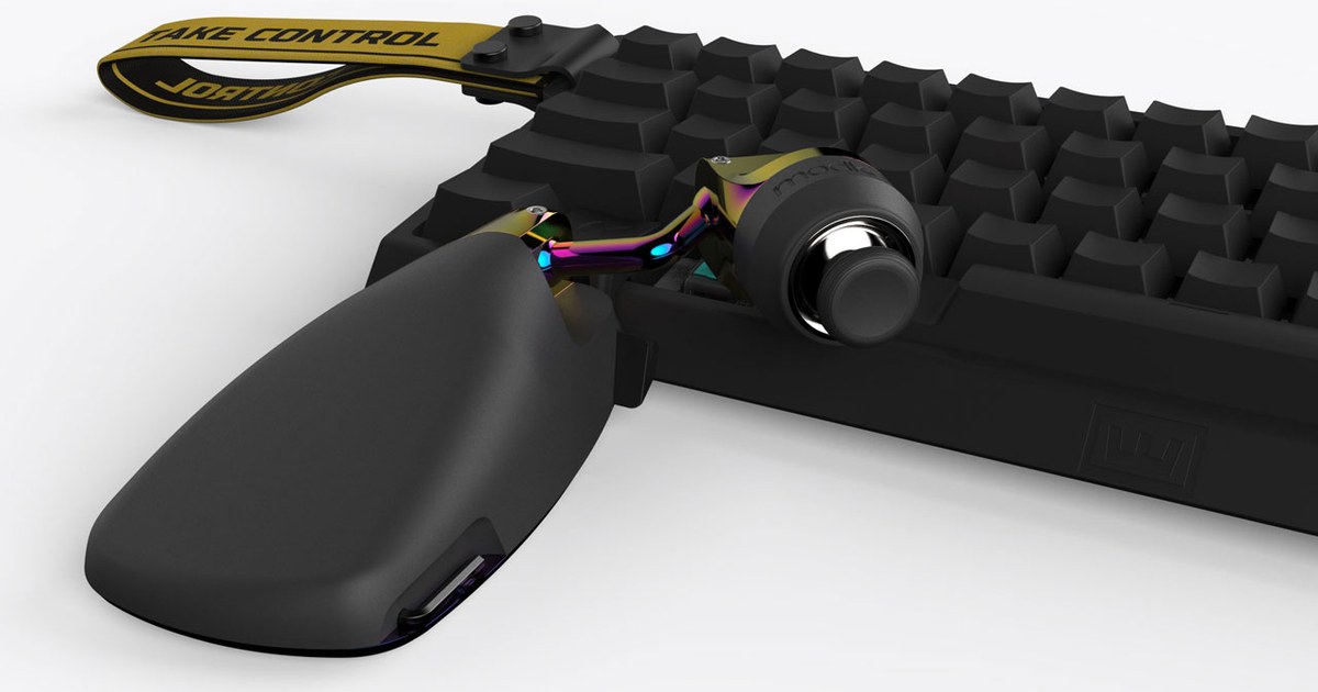 Pair of sleek Mimics with iridescent purple and gold accents on a dark background.