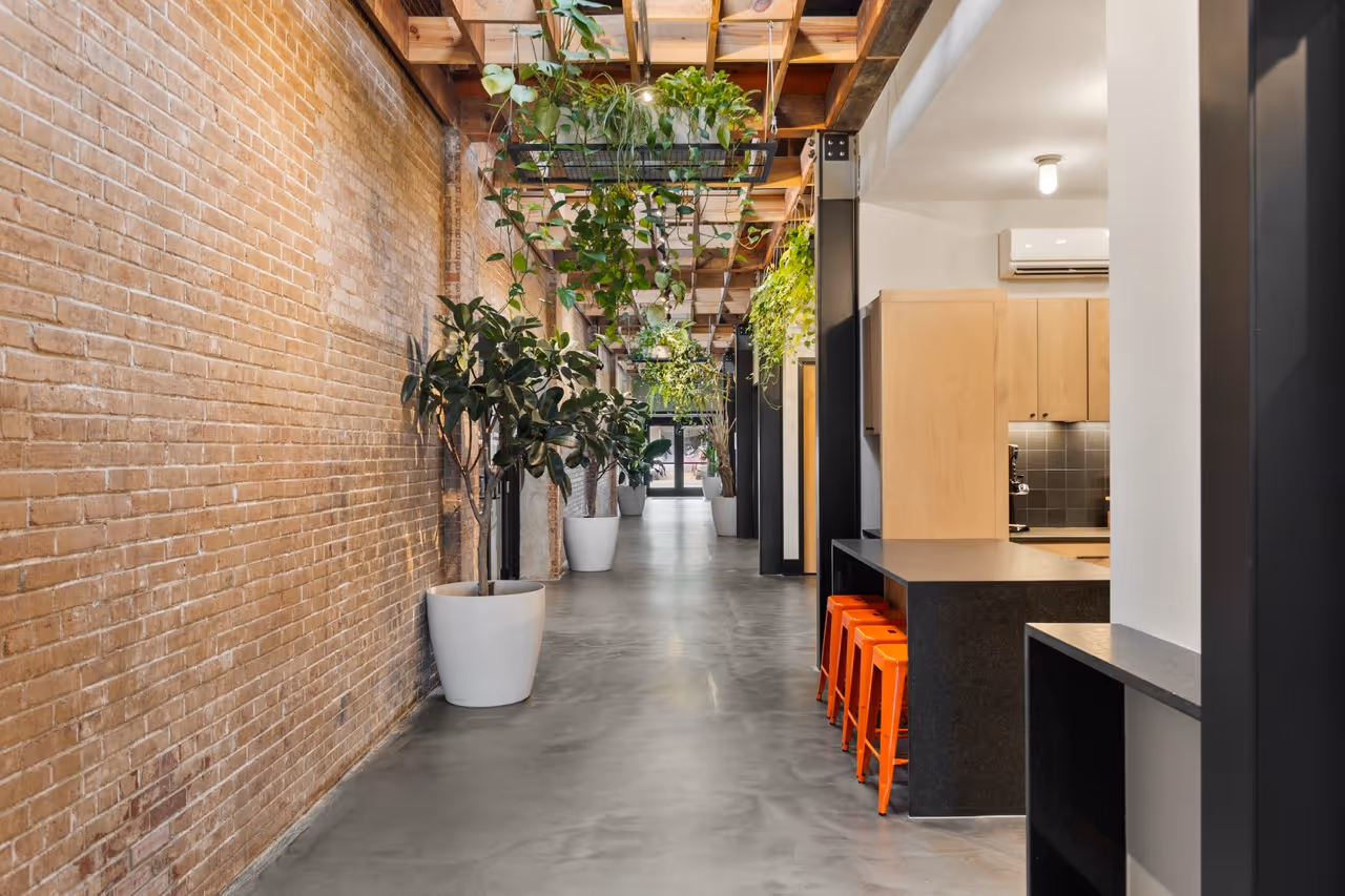 Interior hallway between private offices at Station Gallatin.
