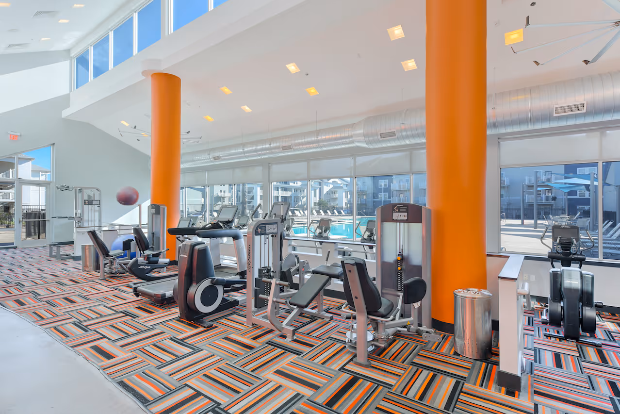Fitness center with workout machines