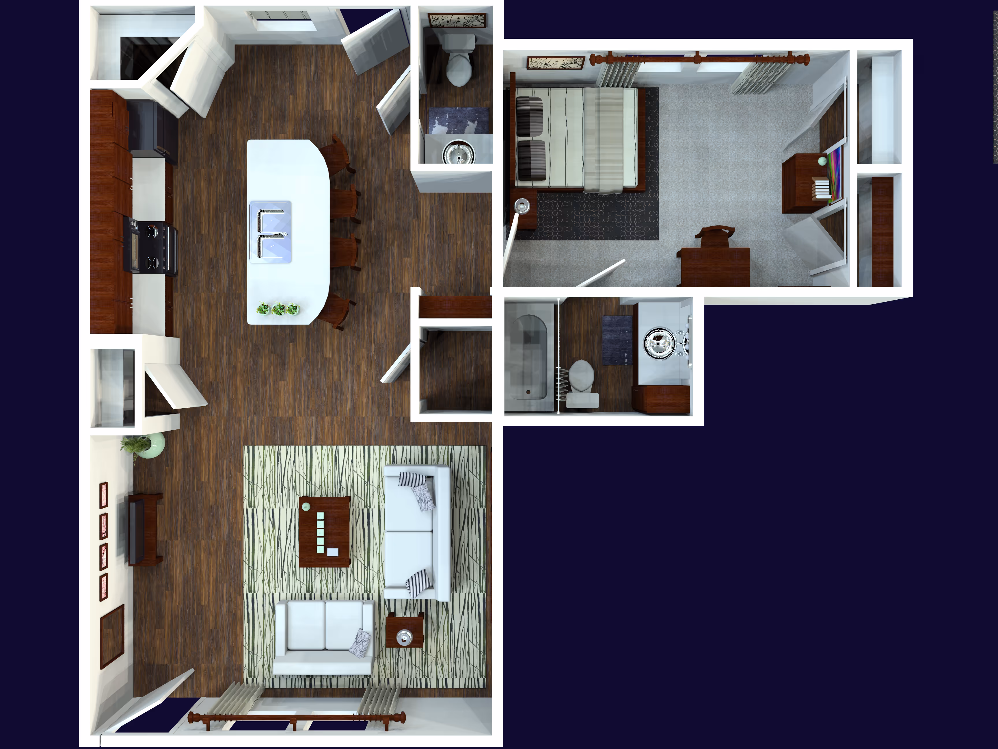 1 Bedroom 1.5 Bath Flat floor plan layout
