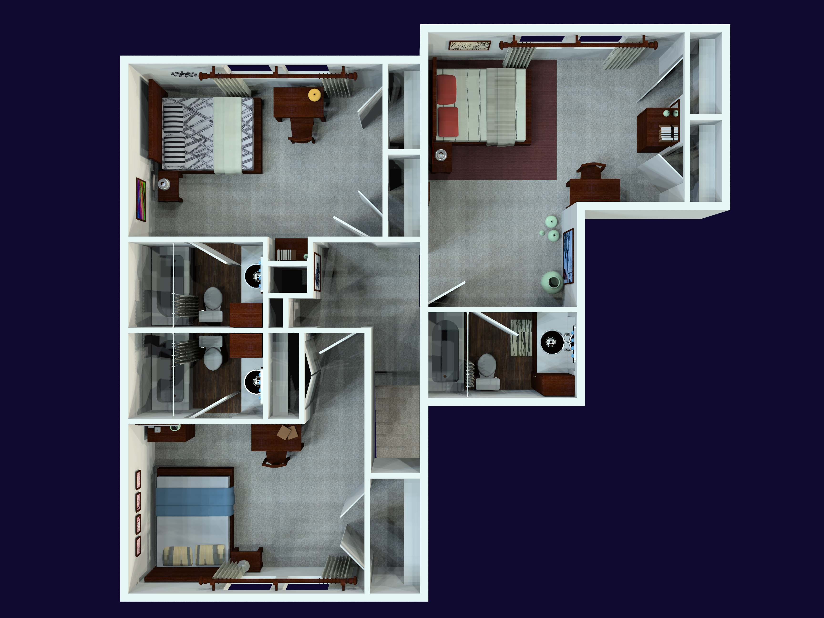 3 Bedroom 3.5 Bath TownHouse second floor plan layout
