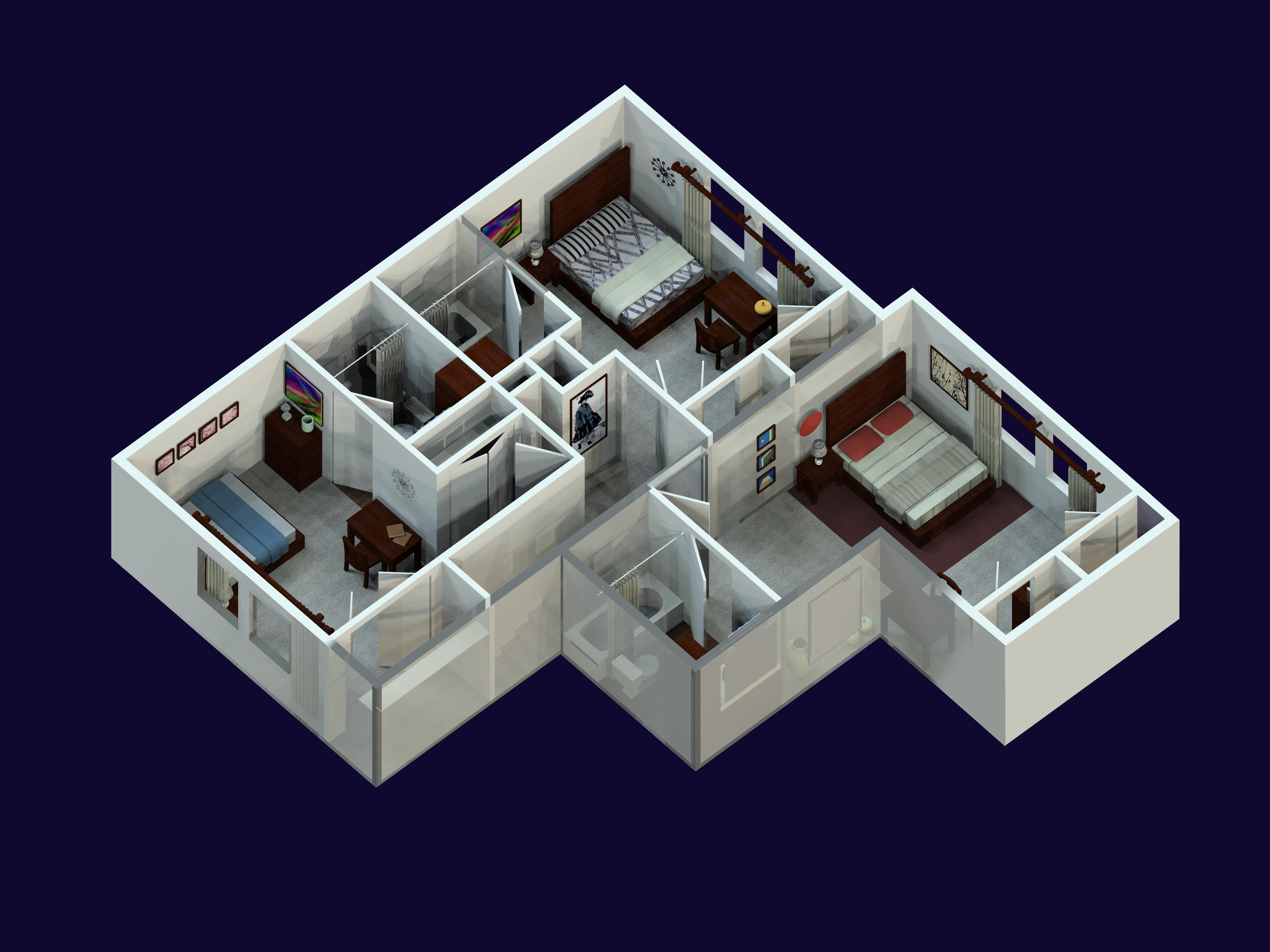 3 Bedroom 3.5 Bath TownHouse second floor east view layout