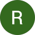 White letter R centered on a dark green circular background.