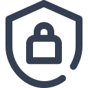 Shield outline with a padlock icon inside symbolizing security or protection.