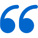 Blue stylized opening quotation marks symbol.