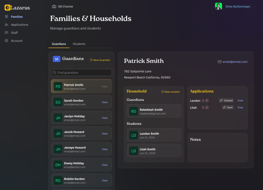Families and Household CRM features are built into Lazarus