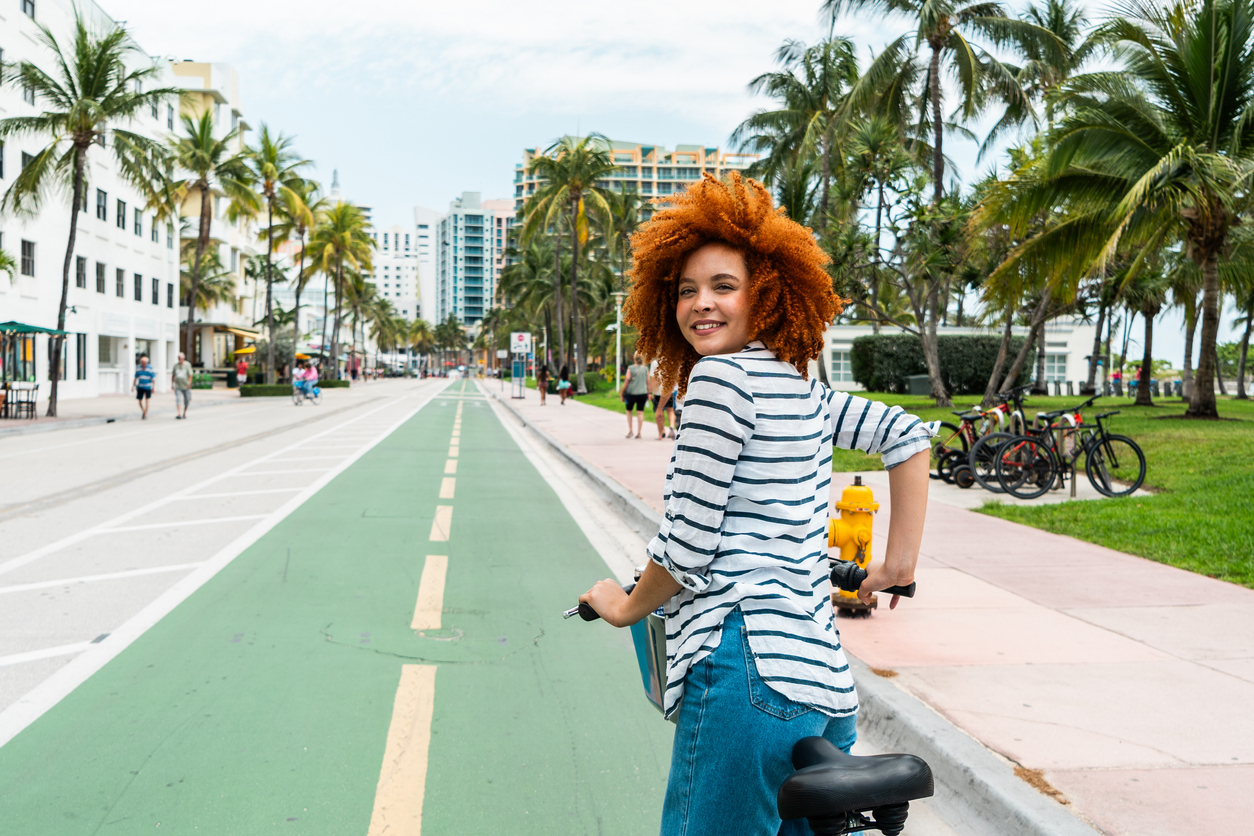 woman riding a bicycle in Florida