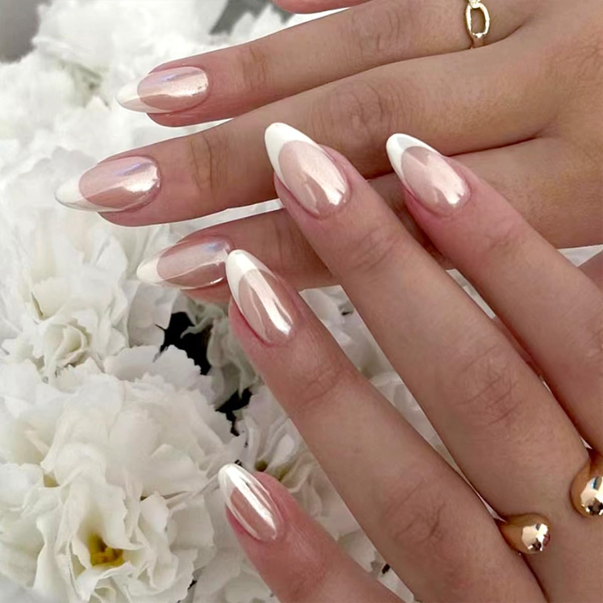 French Tip Almond Press-On Nails