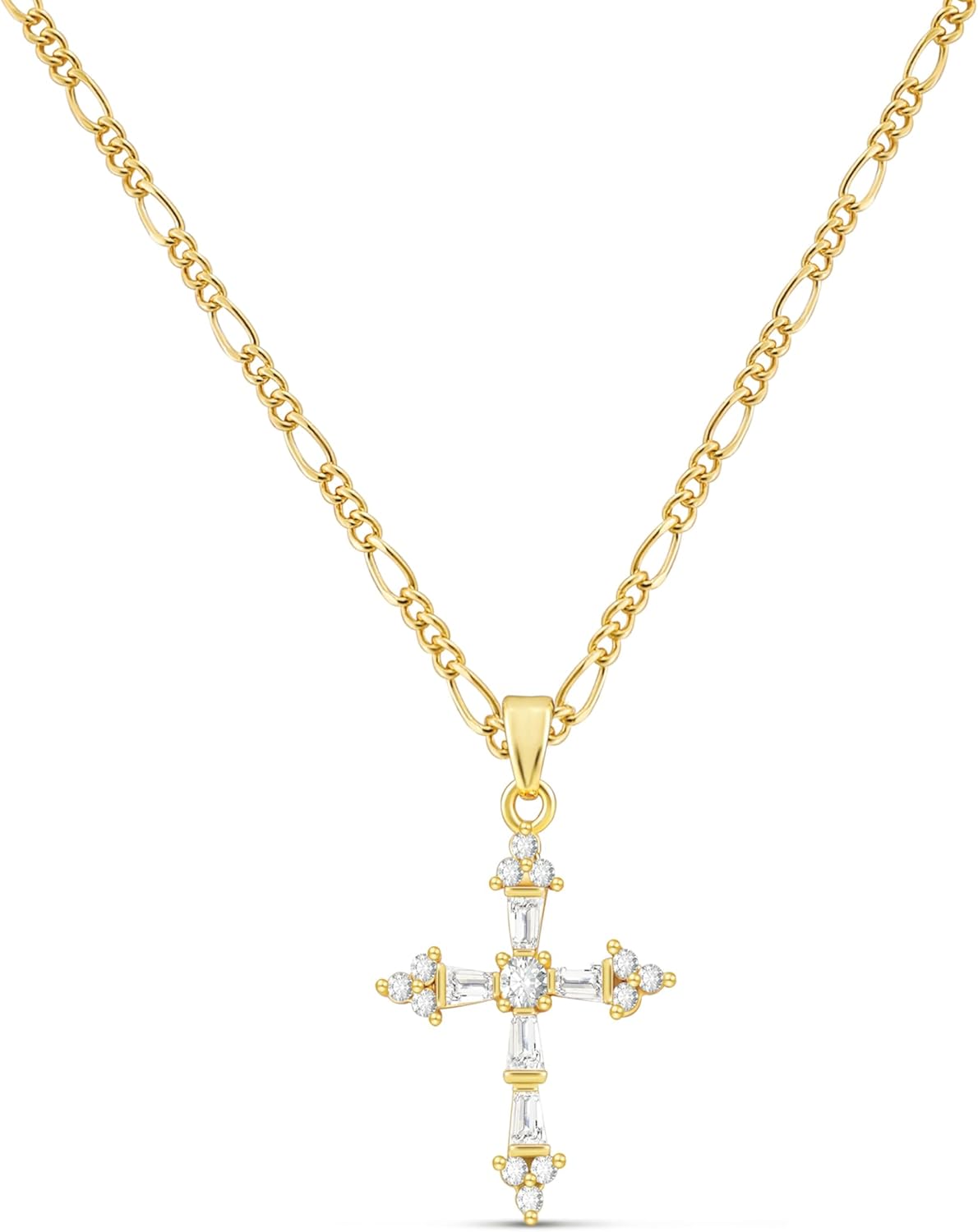 14K Gold Double Cross Necklace