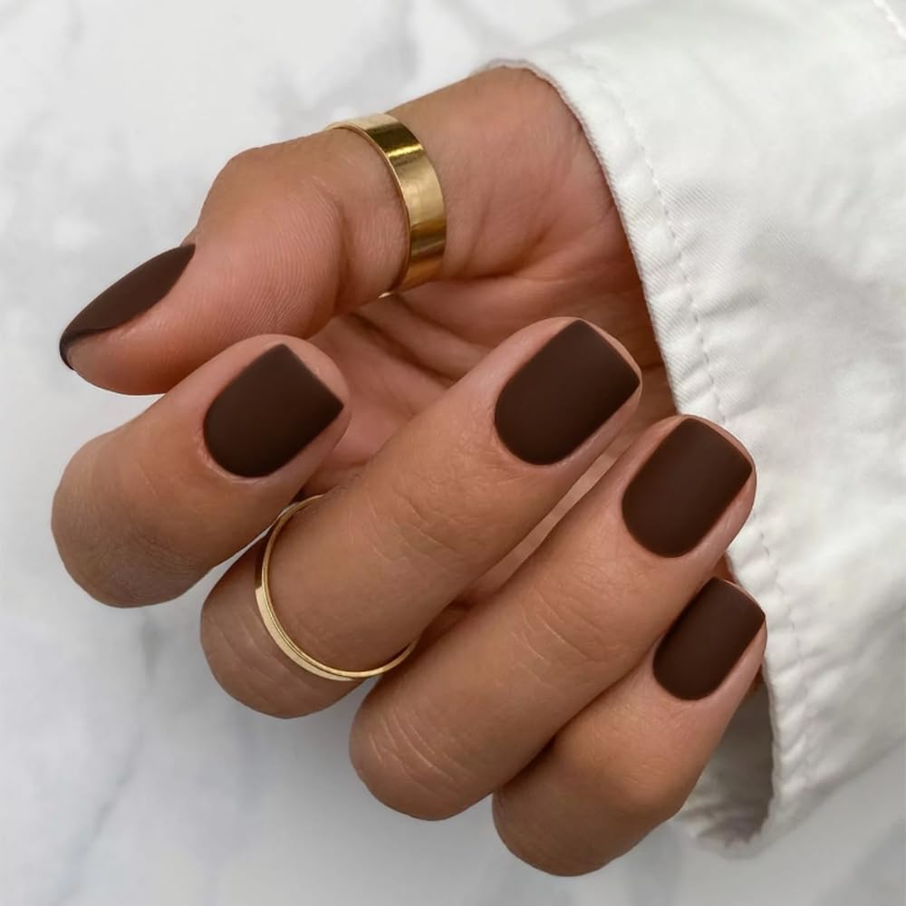Matte Brown Short Press-On Nails