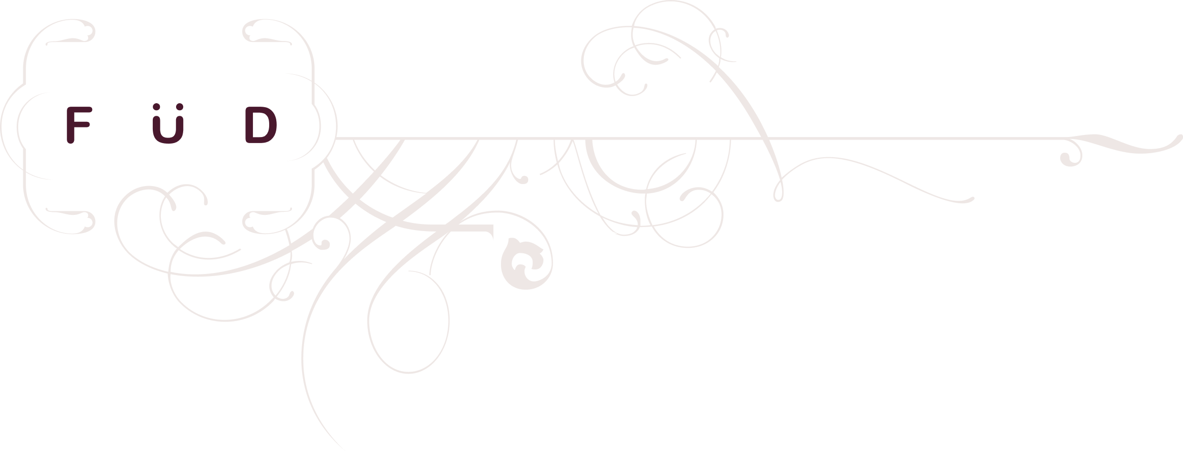 FUD logo with filigree designs