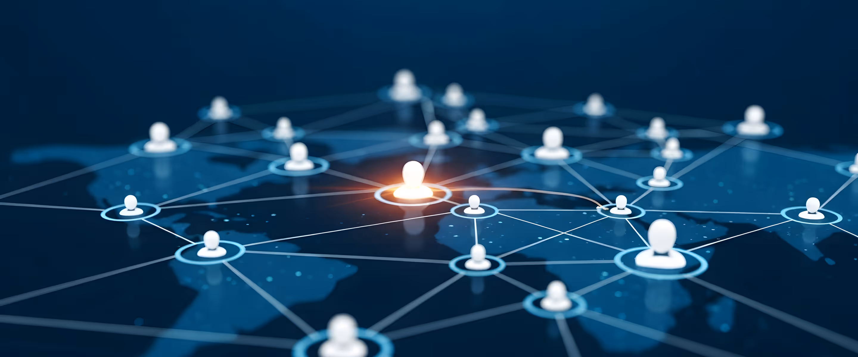 A global network of people connected by glowing lines