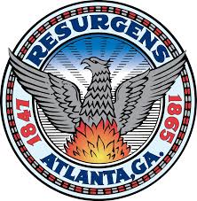 Seal of Atlanta, Georgia featuring a rising phoenix with spread wings above flames, surrounded by text 'Resurgens', 'Atlanta, GA.', and years 1847 and 1865.