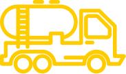 Yellow outline icon of a cement mixer truck.