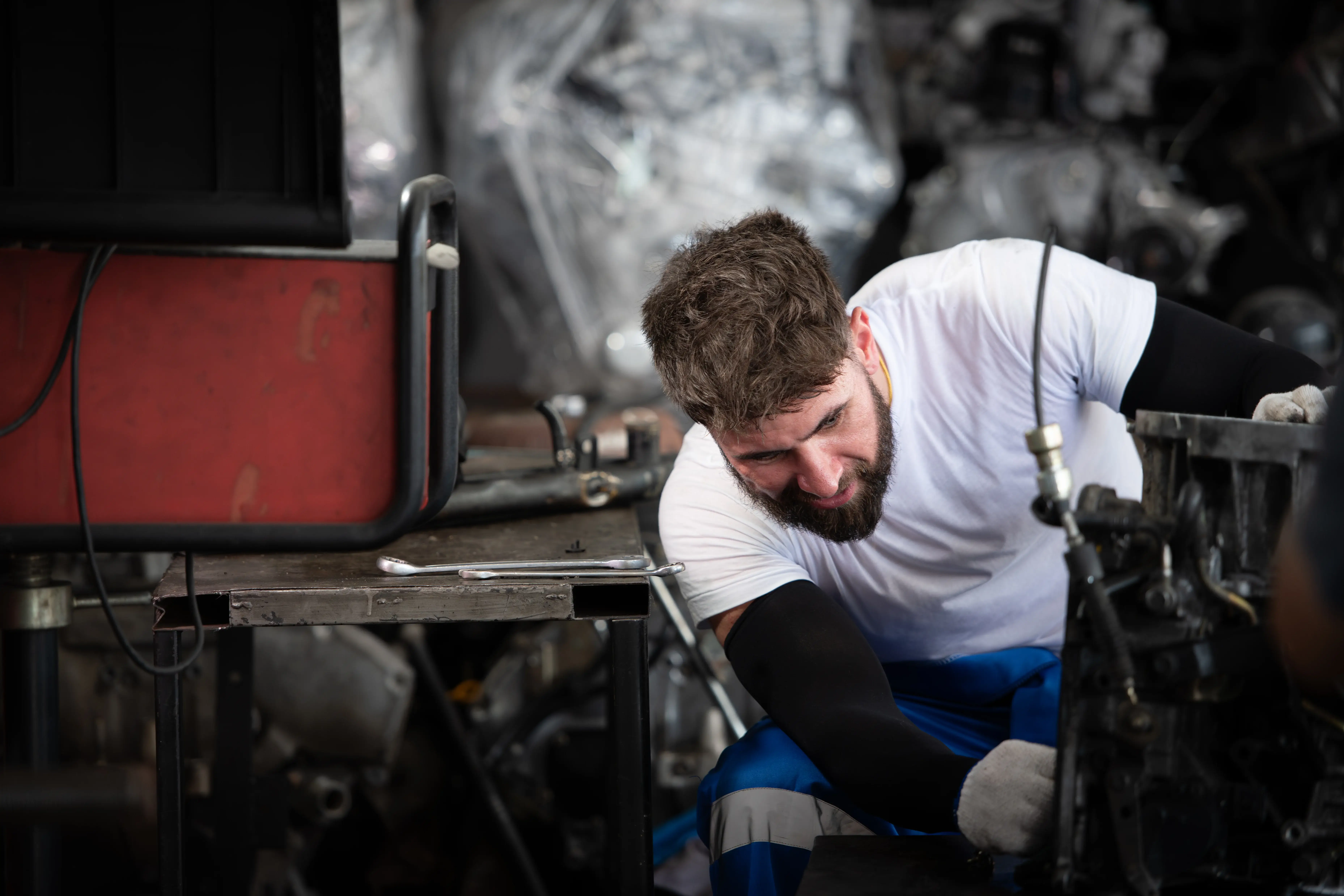 Mechanic working on an engine