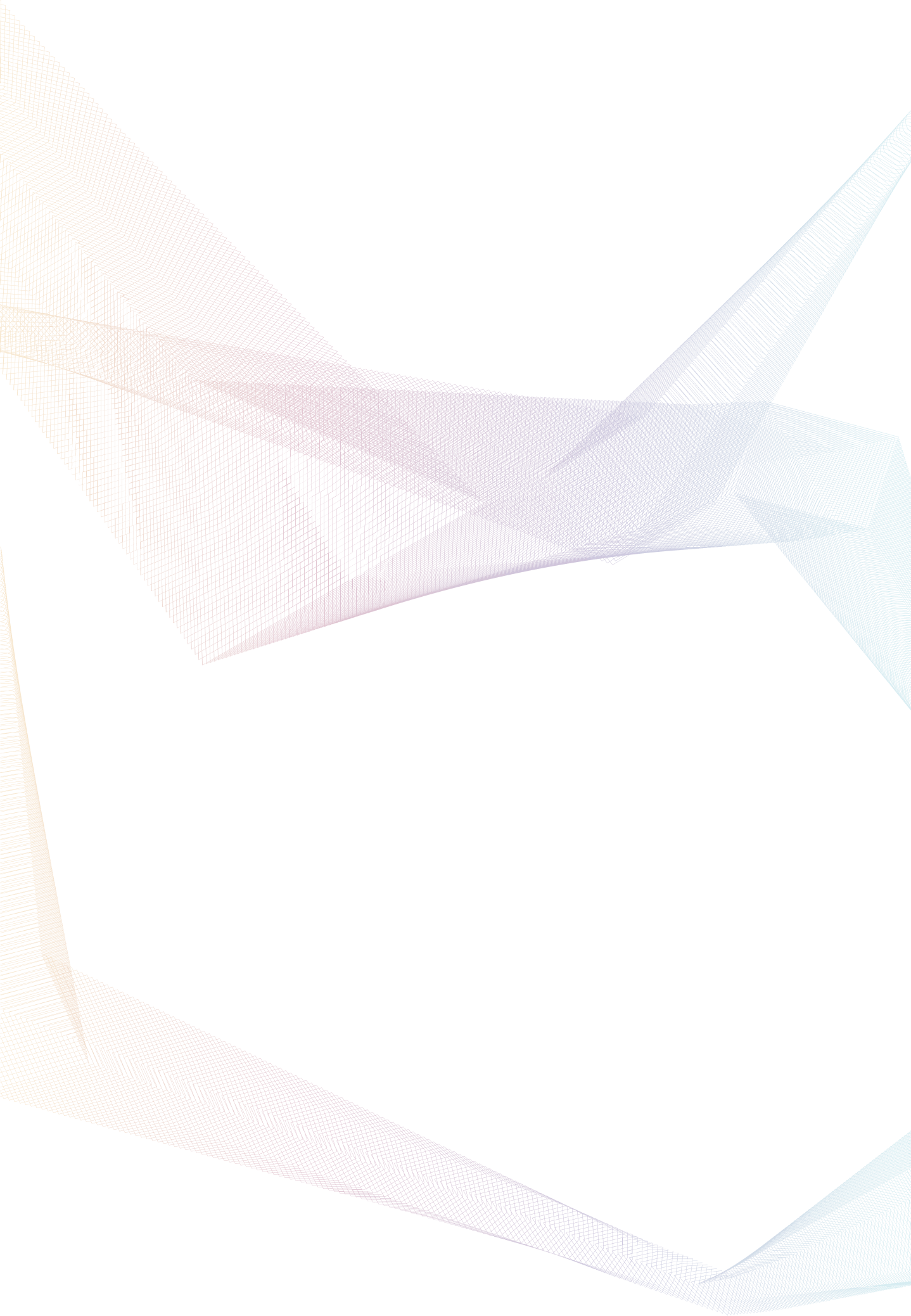 Colorful gradient mesh lines in orange, purple, and blue forming an abstract geometric shape on a black background.