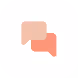 Two overlapping chat bubbles icon, one beige and one coral, on a white rounded square background.