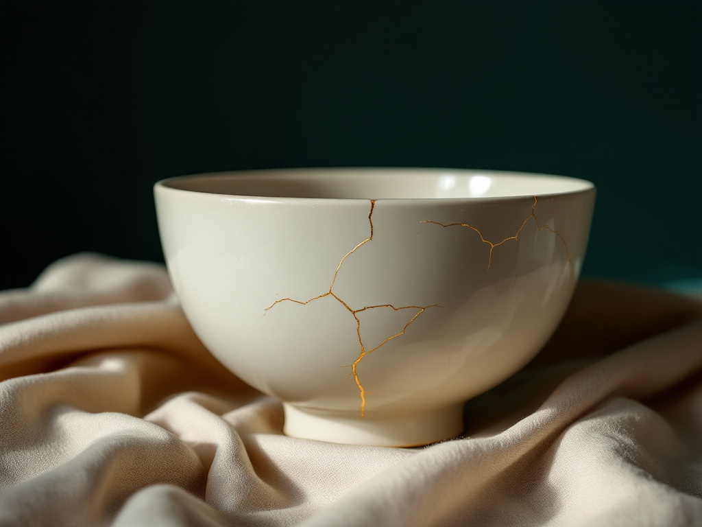 Kintsugi-Schale mit goldenen Nähten