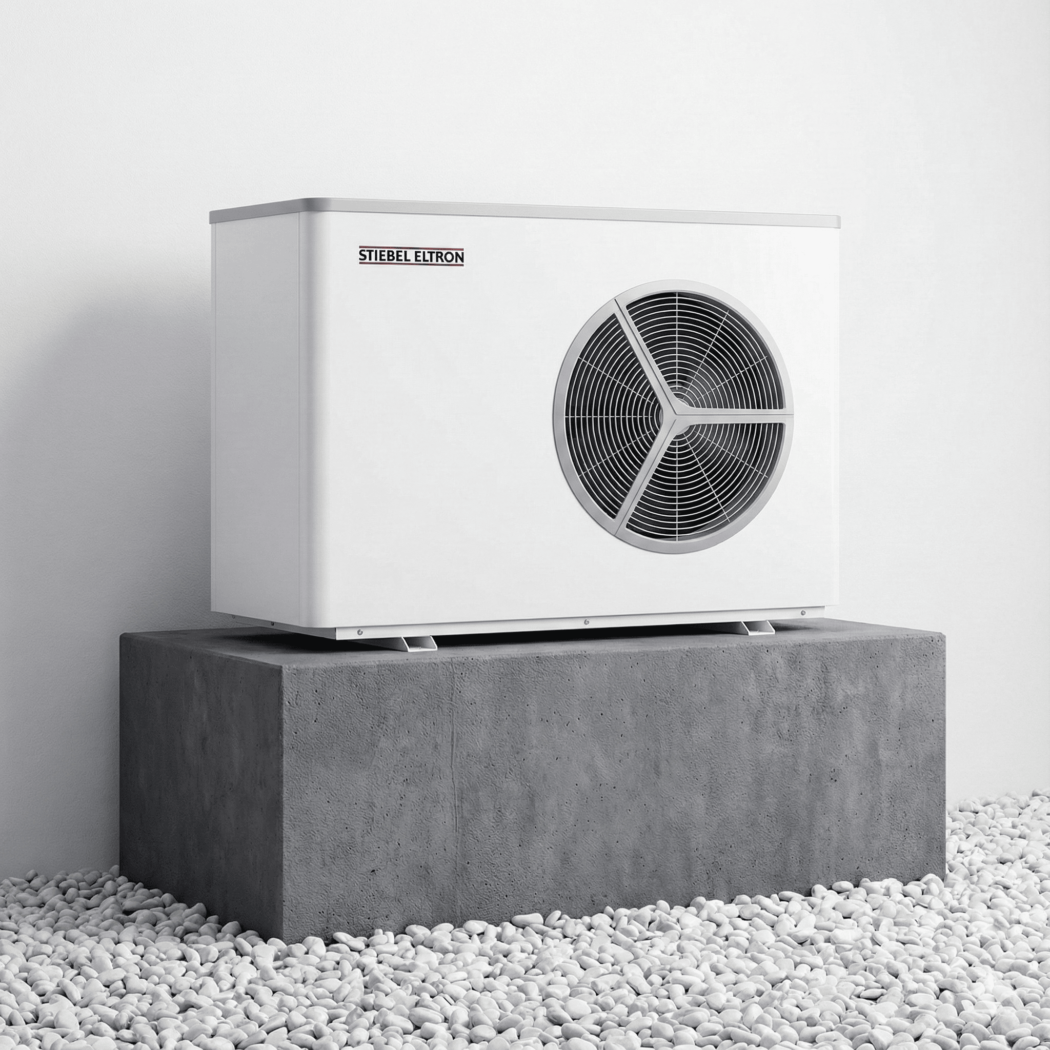 Siebel Eltron Wärmepumpe in einer Studio Situation auf einem Podest