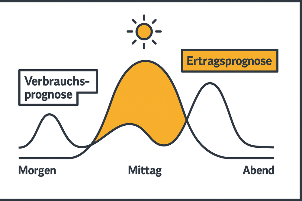Verbrauchs und Ertragskurve eines beispielhaften Einfamilienhauses