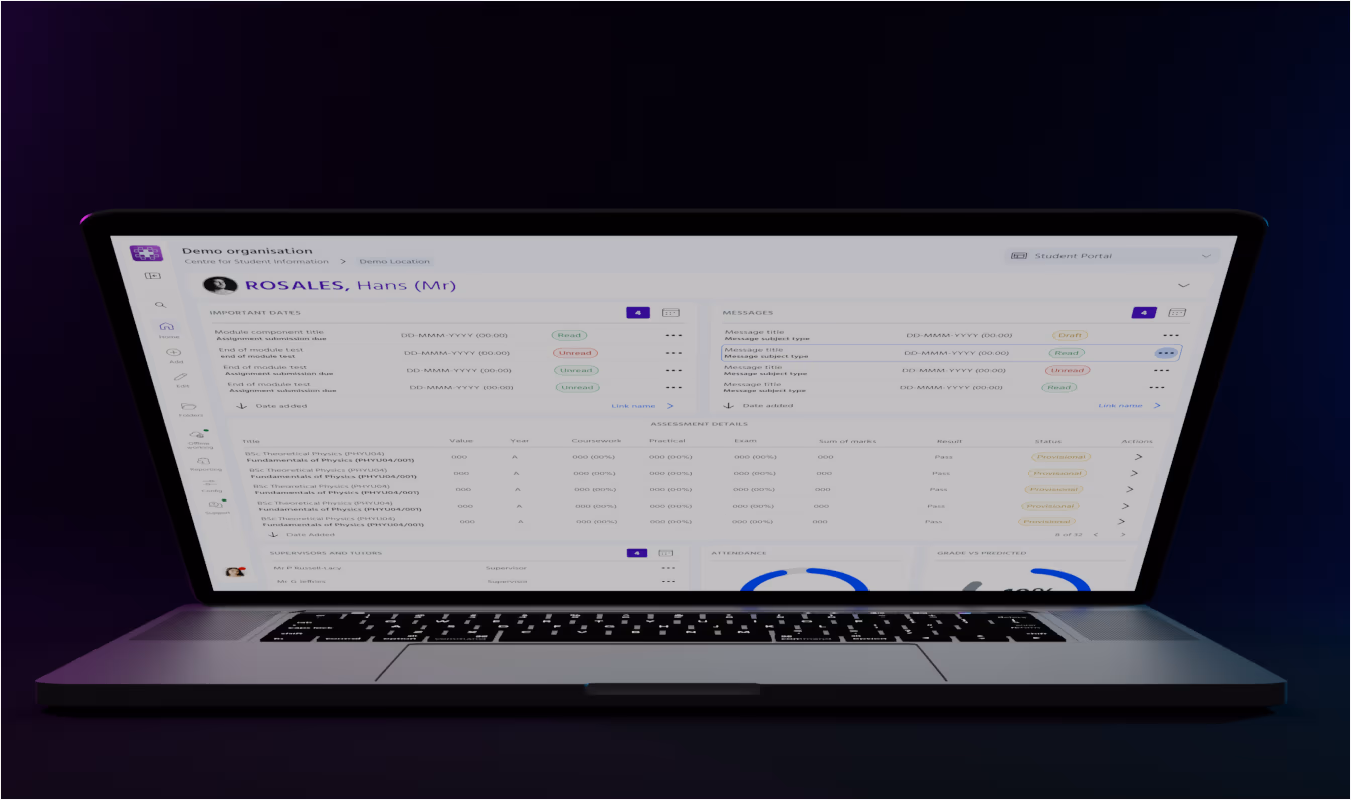 Laptop displaying AireFrame student dashboard.