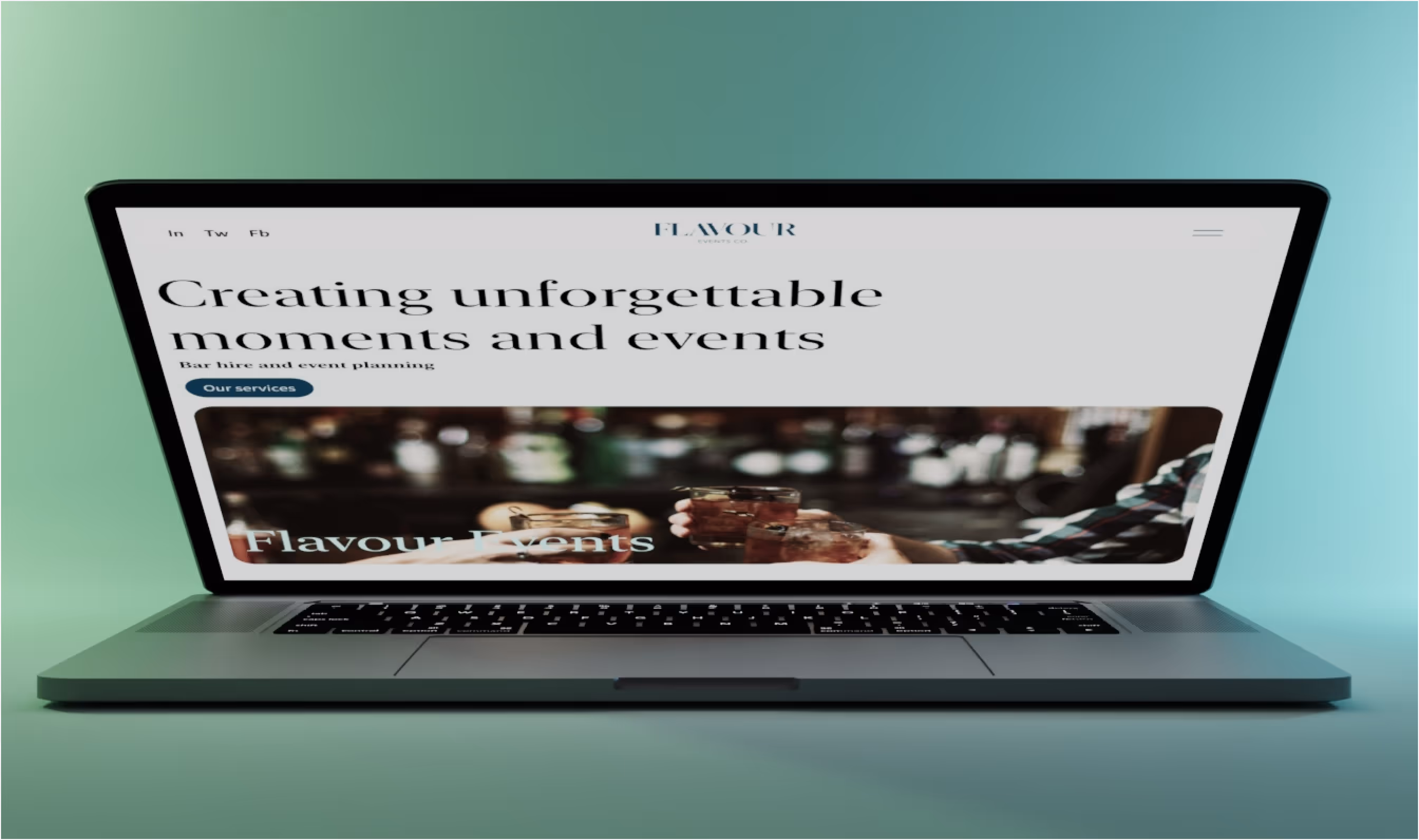 Laptop showing Flavour Events website homepage.