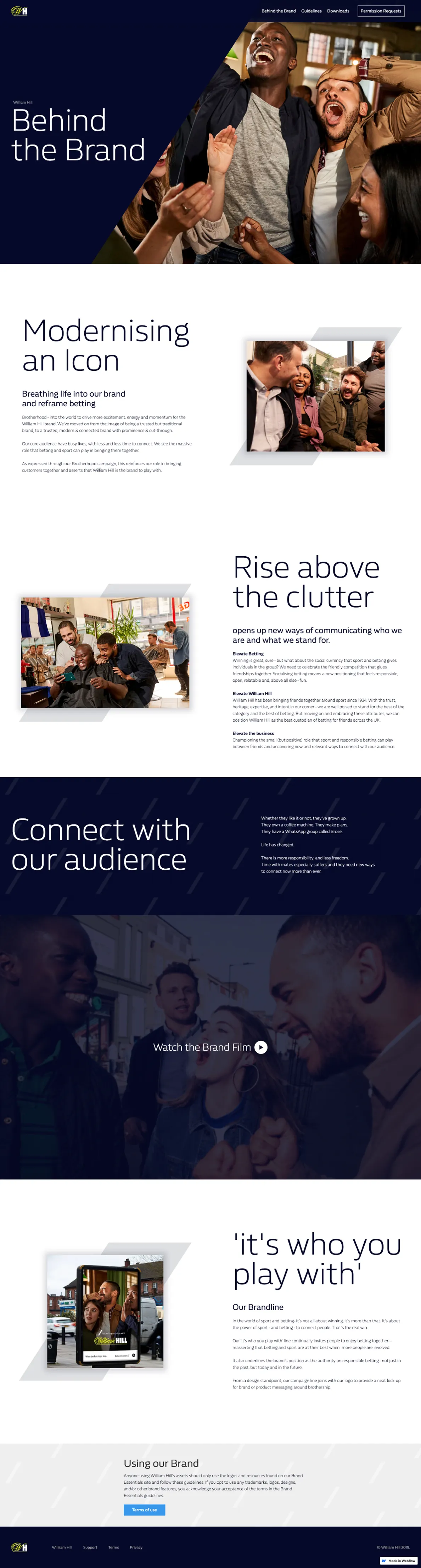 Behind the Brand website page featuring people and text.