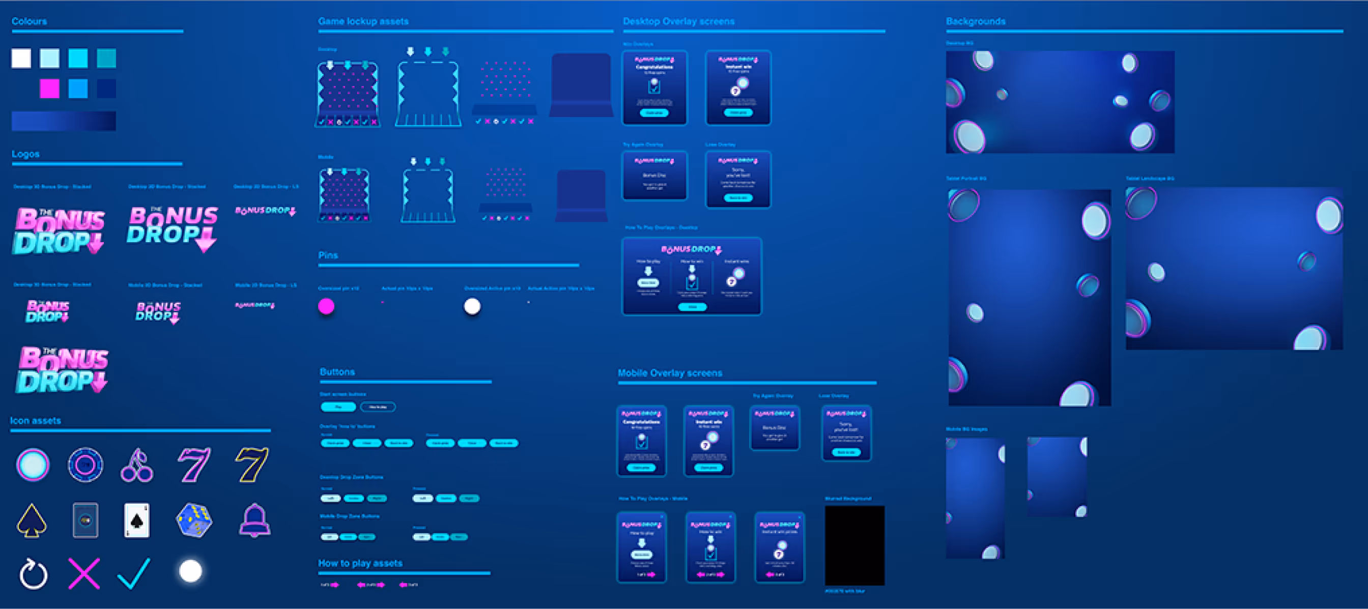 Bonus Drop UI design system with assets and colors.