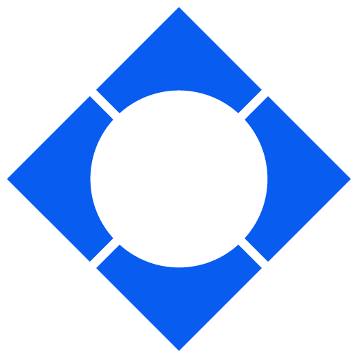 Blue diamond shape composed of four smaller diamond segments with a circular white space in the center.