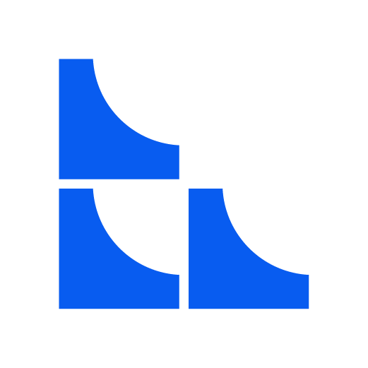 Blue geometric icon consisting of three quarter-circle shapes arranged in a triangular pattern on a white background.