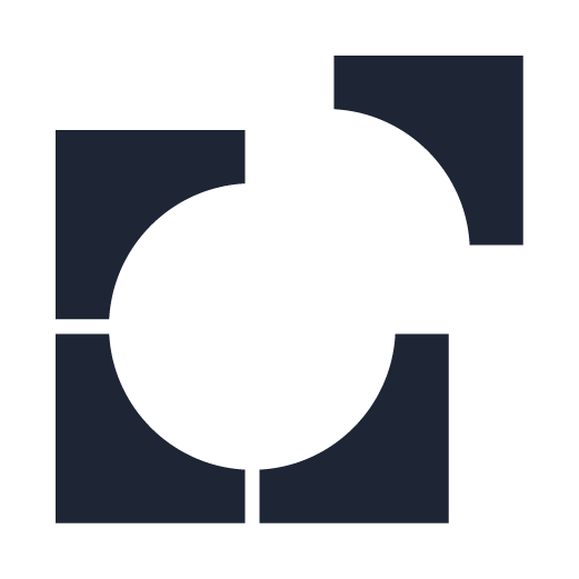 Abstract circular icon formed by four black corner shapes creating a hollow center.