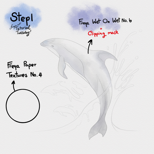 Freya.art Dolphin Tutorial for Procreate using Freya's Ultimate Watercolor Brushset_Step 1