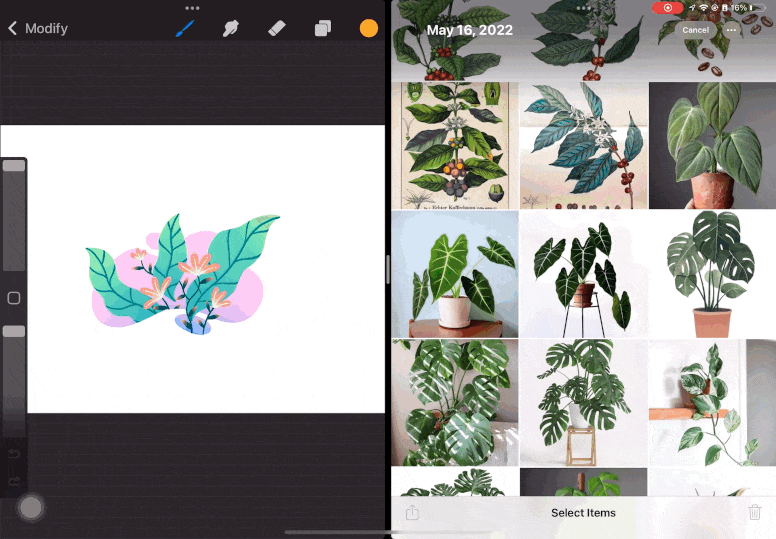 Add multiple photos to your work by using the iPad's Split View feature
