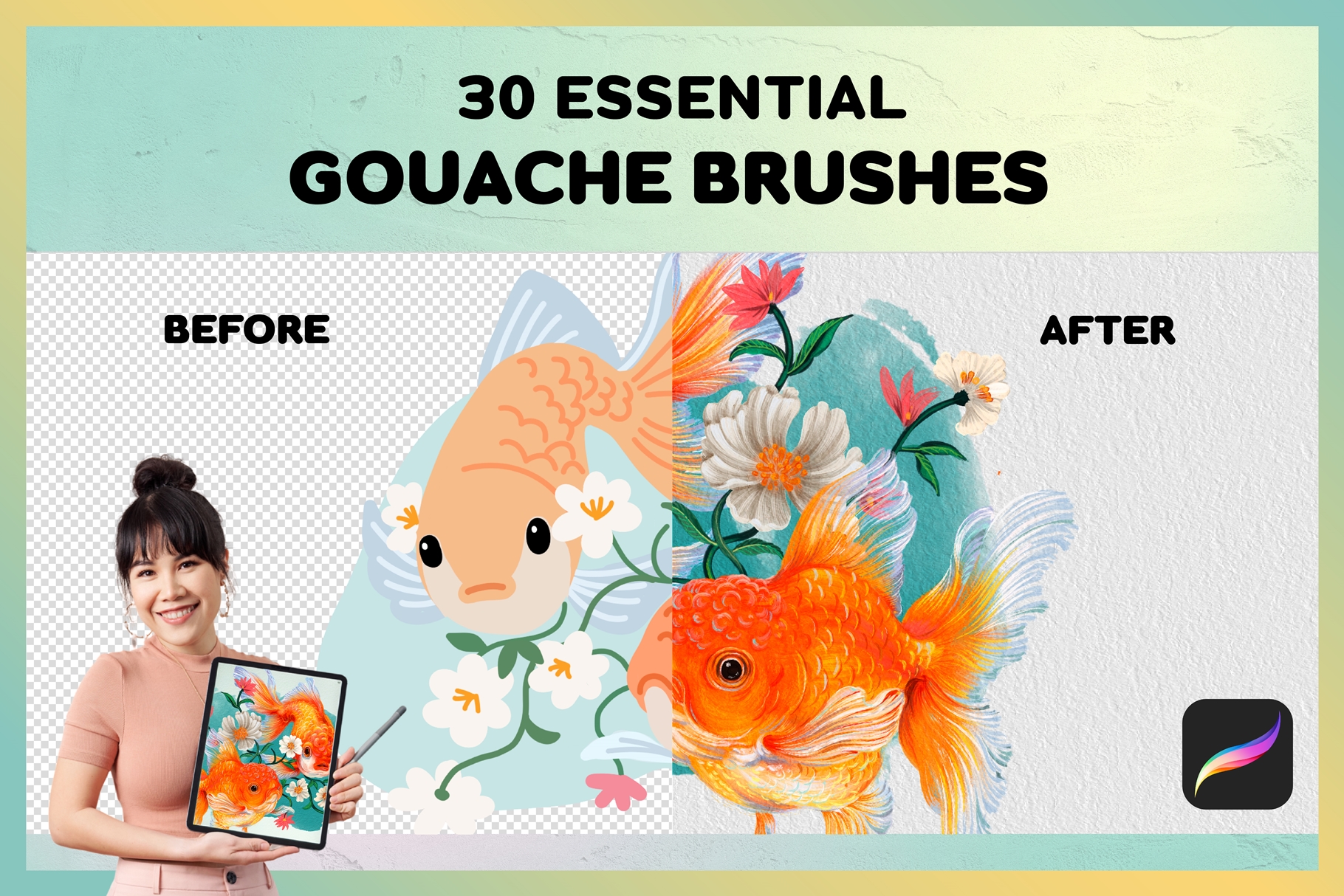 Gouache Brushes Procreate | 30 Essential Gouache Brushes