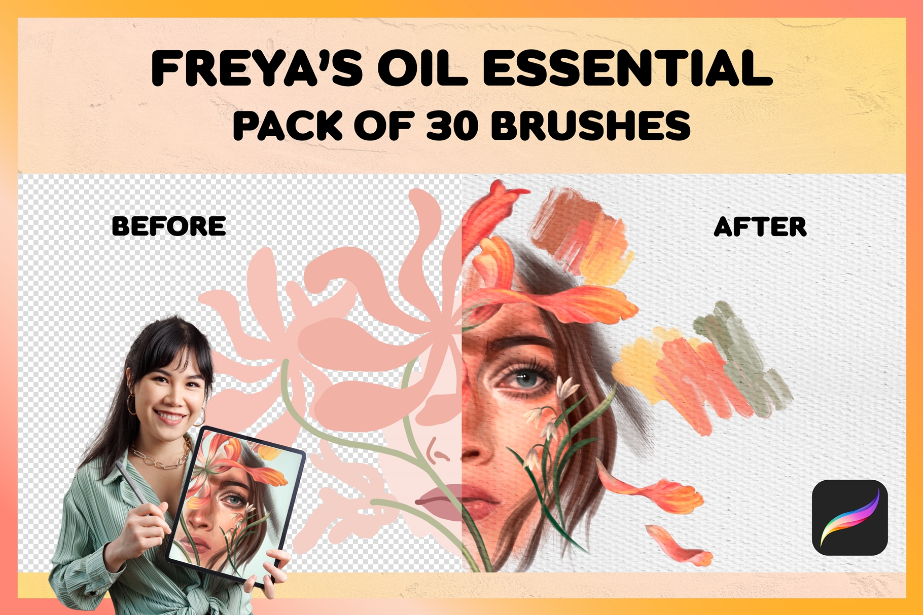 Procreate Oil and Acrylic Brushes | Freya's Oil Essentials Pack of 30 Brushes