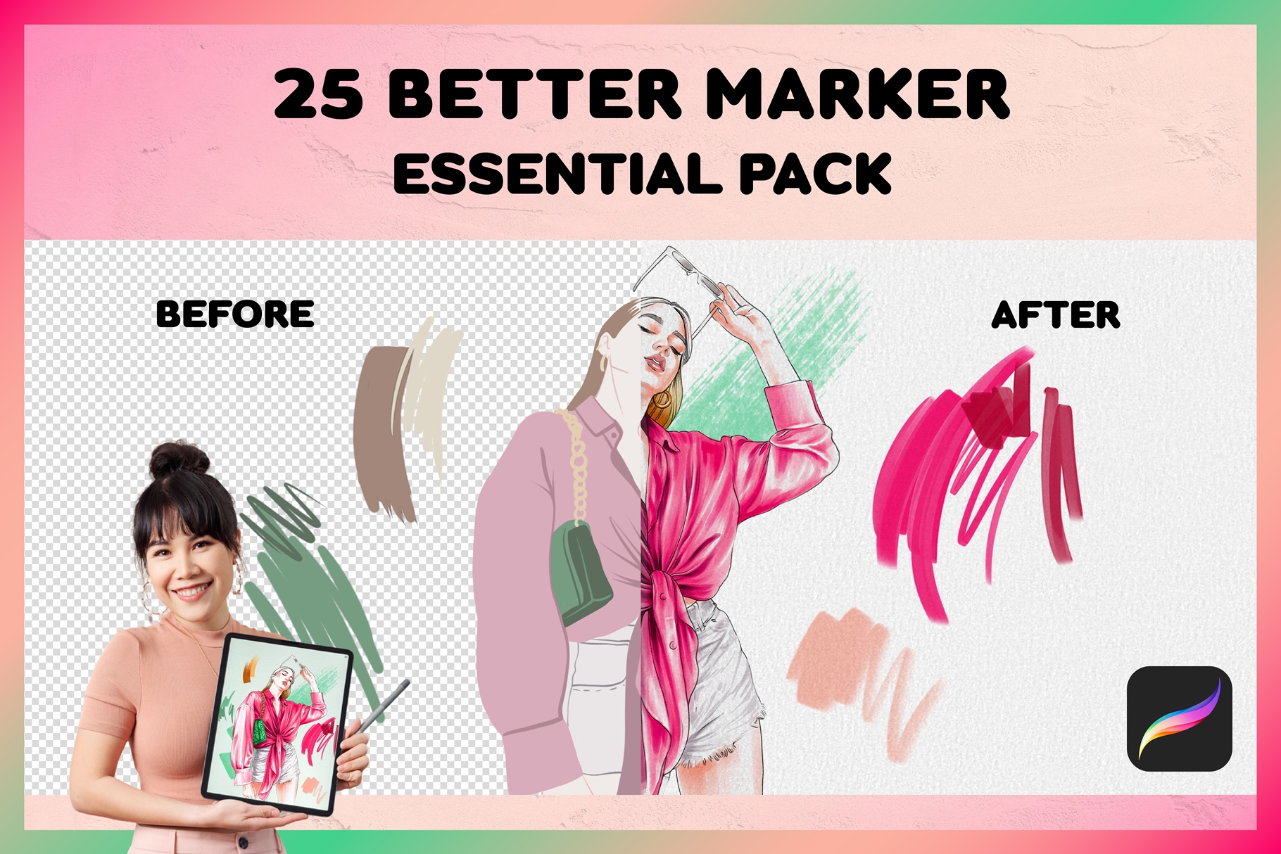 Procreate Marker Brushes | 25 Better Marker Essential Pack