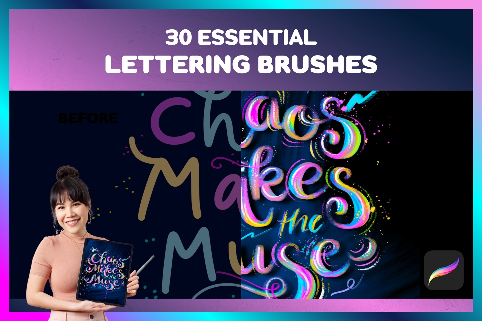 Procreate Brush Lettering | 30 Essentials Lettering Brushes