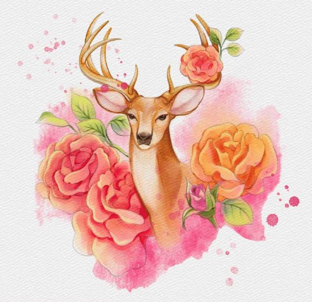 Deer and Rose Watercolor Tutorial for Procreate‍