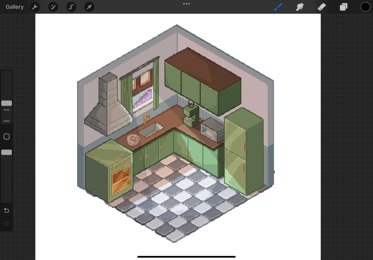 Pixel Art of a Kitchen