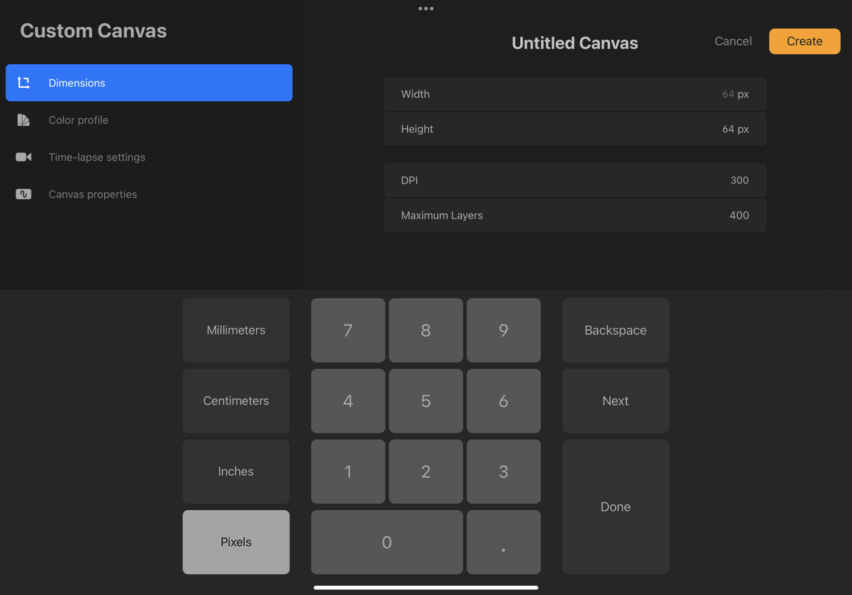 Making a new canvas in Procreate