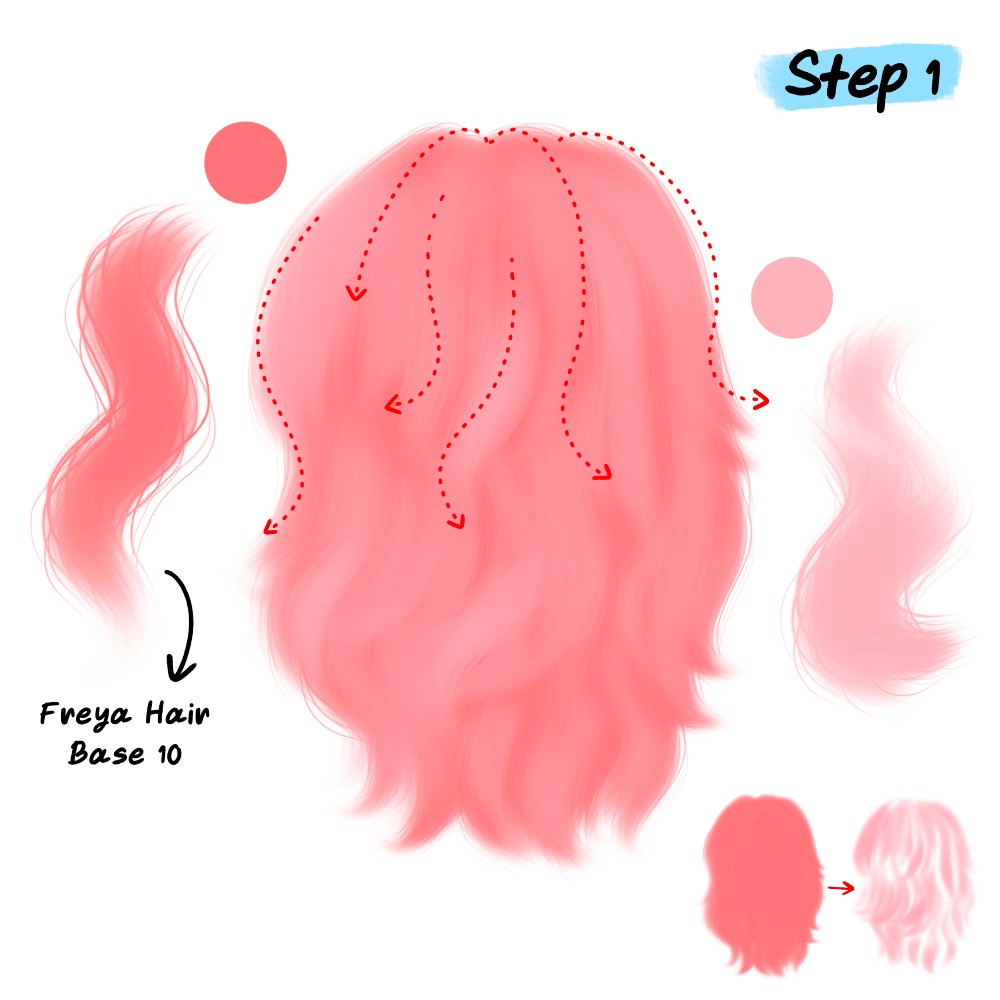 Painting pink hair base with Freya Hair Base brush in Procreate