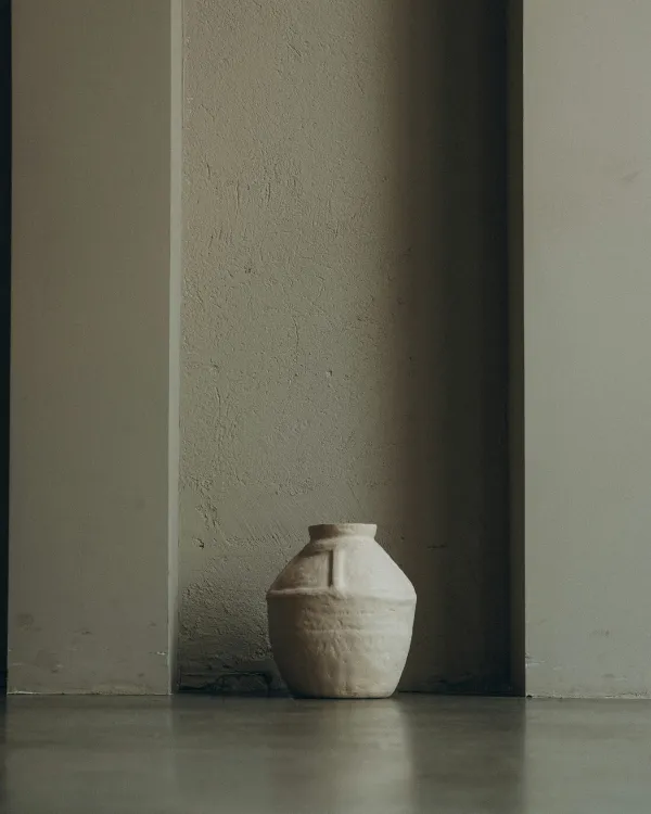 Pot sitting in the center of two walls