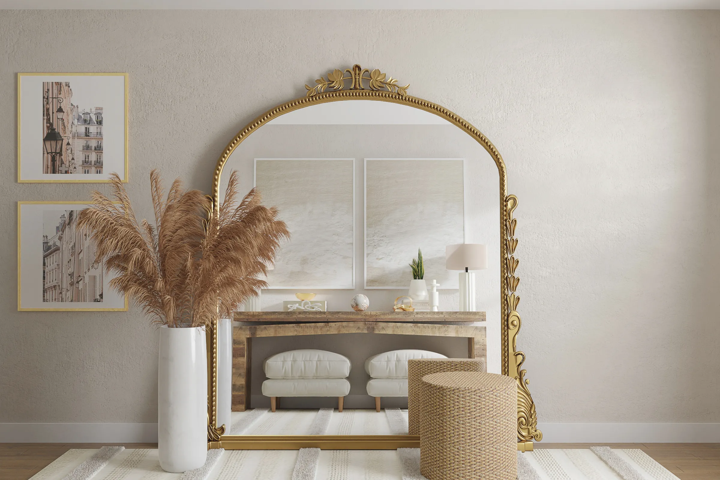 Gold mirror in room